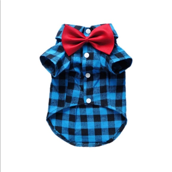 Other - Soft Casual Plaid Dog Button-Down Shirt & Bow Tie